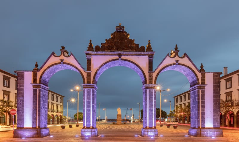 Ponta Delgada historic gateway and streets